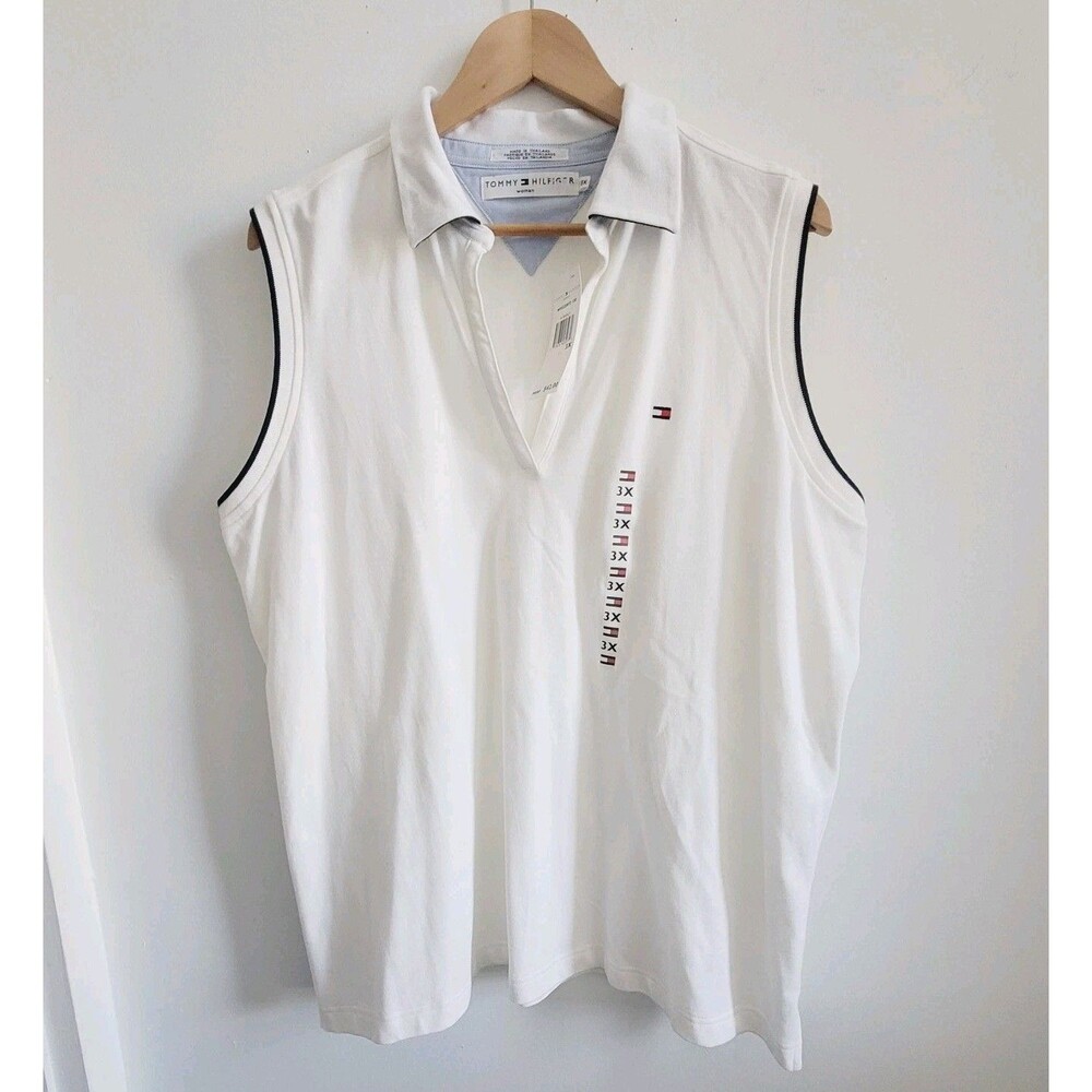 Tommy Hilfiger  Womens Plus Size 3X White Sleeveless Polo  White Knit